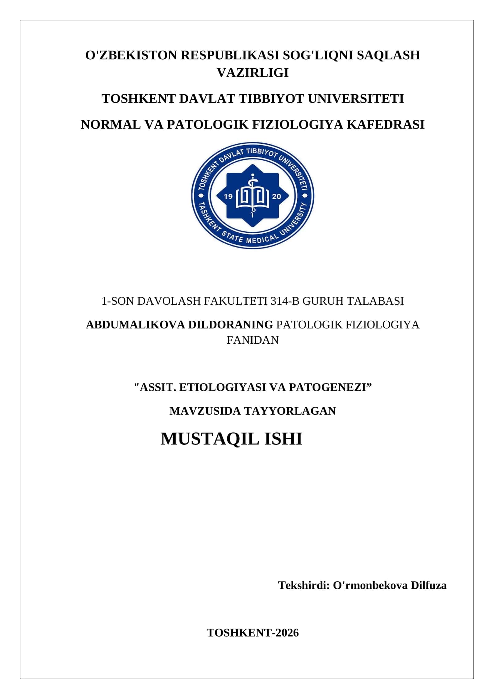 "ASSIT. ETIOLOGIYASI VA PATOGENEZI” 1