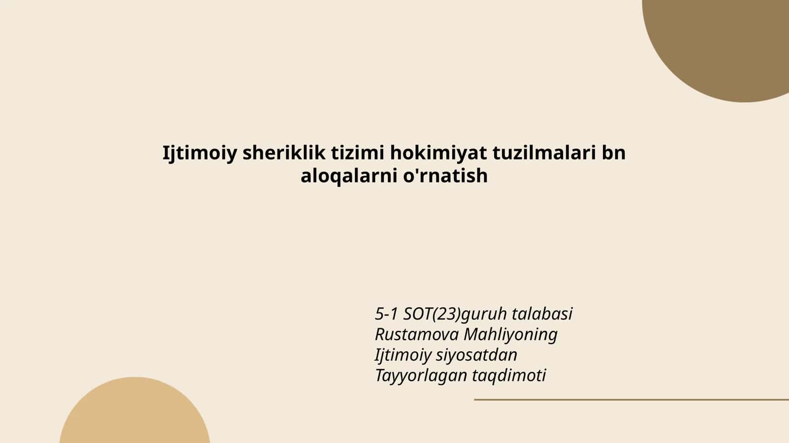 Ijtimoiy sheriklik tizimi hokimiyat tuzilmalari bn aloqalarni o'rnatish 1