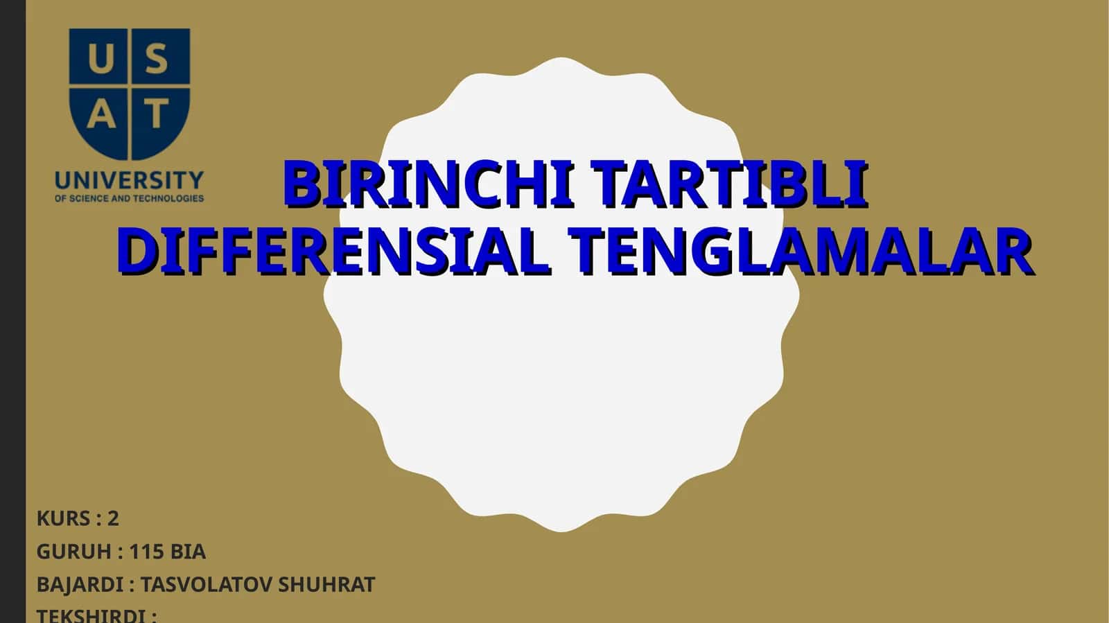 BIRINCHI TARTIBLI DIFFERENSIAL TENGLAMALAR 1