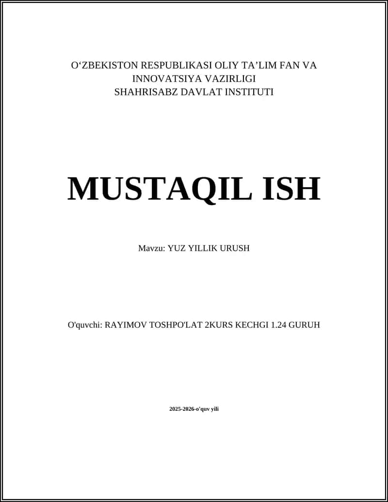YUZ YILLIK URUSH 1