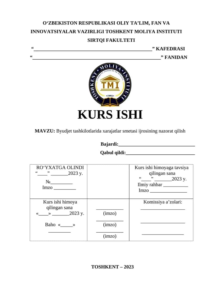 Byudjet tashkilotlarida xarajatlar smetasi ijrosining nazorat qilish 1