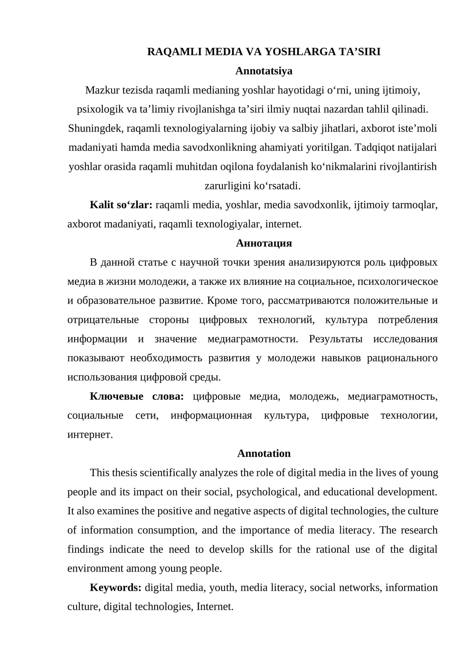 RAQAMLI MEDIA VA YOSHLARGA TA’SIRI 1
