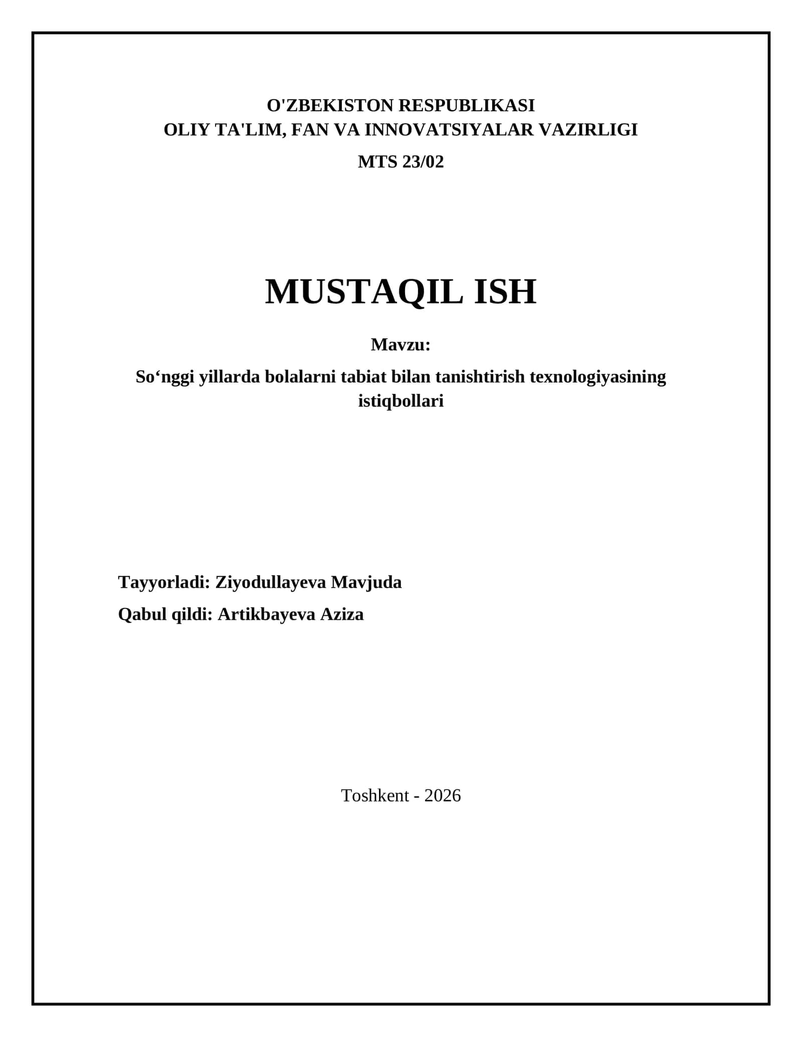 Soʻnggi yillarda bolalarni tabiat bilan tanishtirish texnologiyasining istiqbollari 1