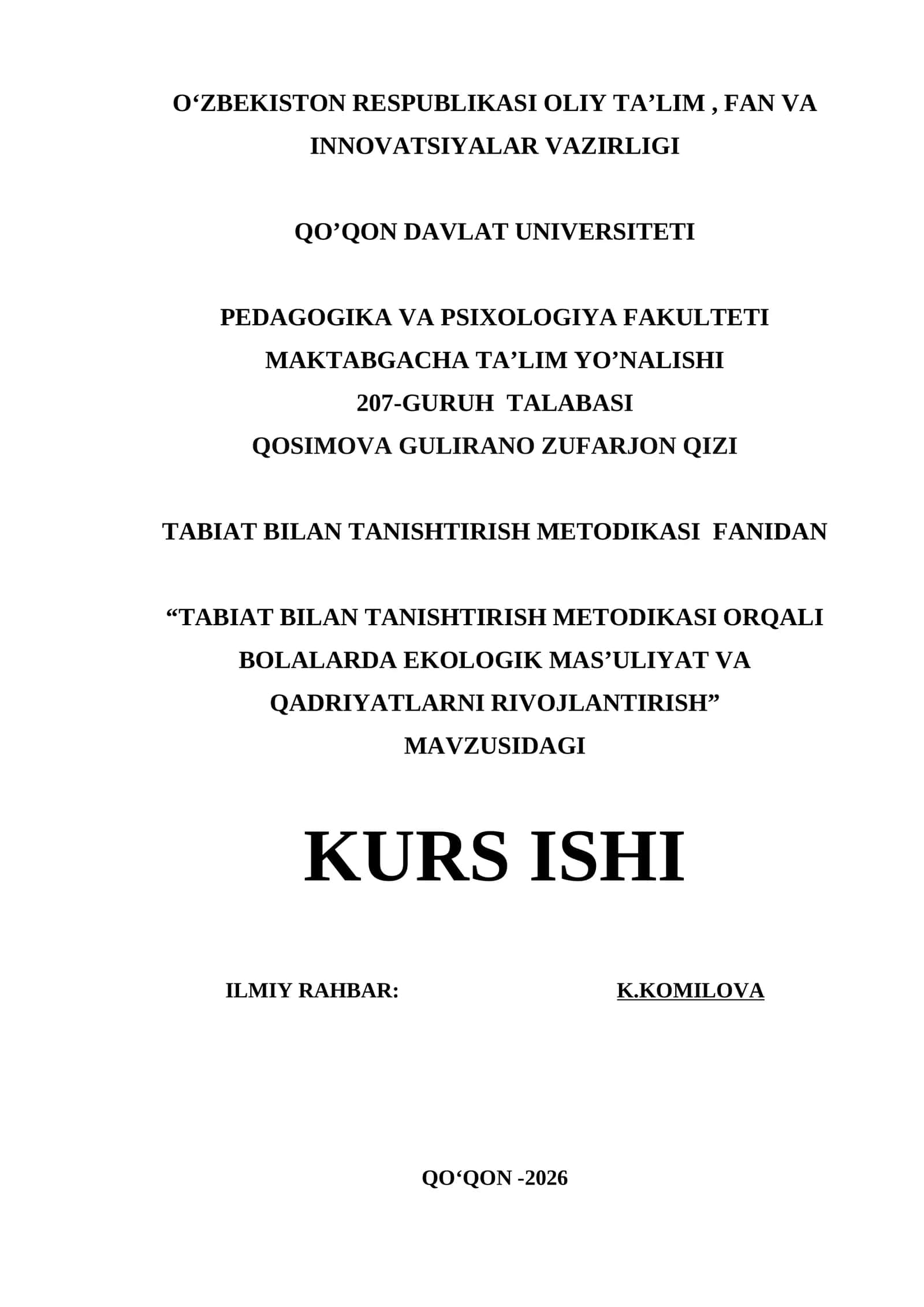 TABIAT BILAN TANISHTIRISH METODIKASI ORQALI BOLALARDA EKOLOGIK MAS’ULIYAT VA QADRIYATLARNI RIVOJLANTIRISH 1