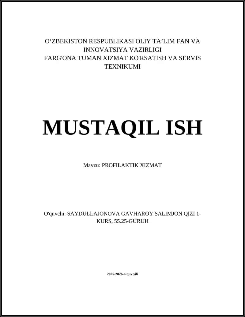 PROFILAKTIK XIZMAT 1