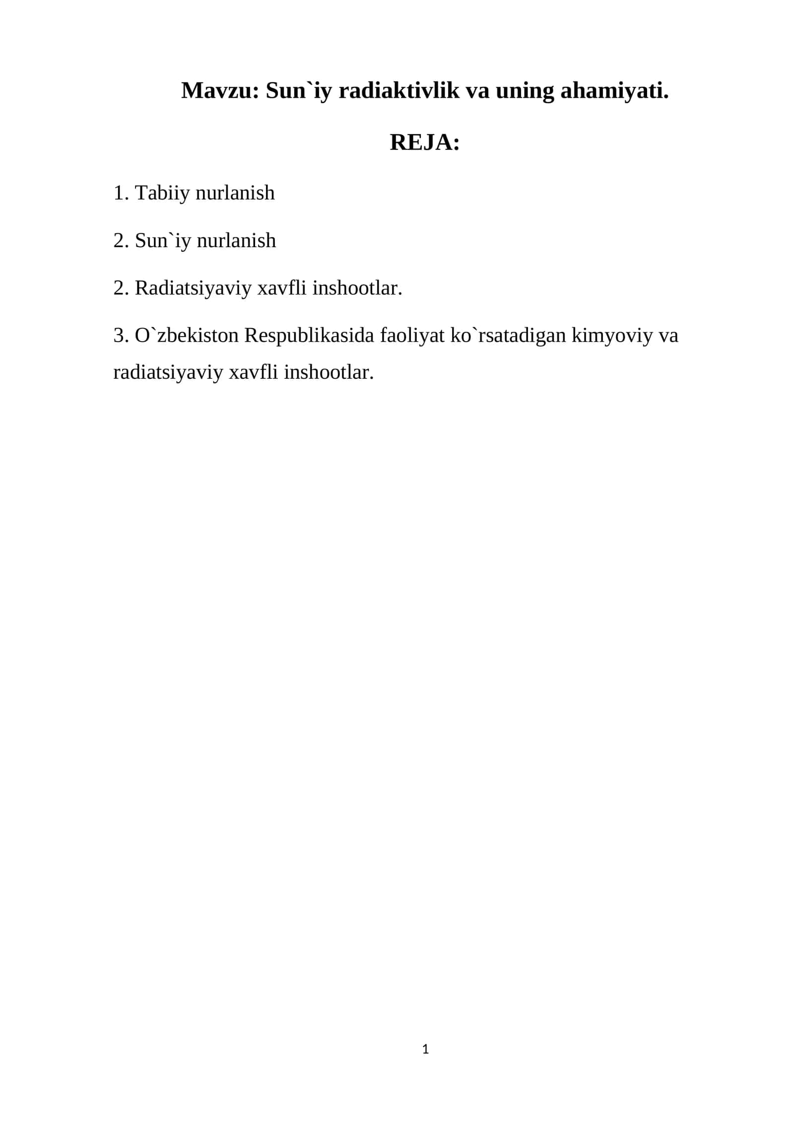 Sun`iy radiaktivlik va uning ahamiyati 1