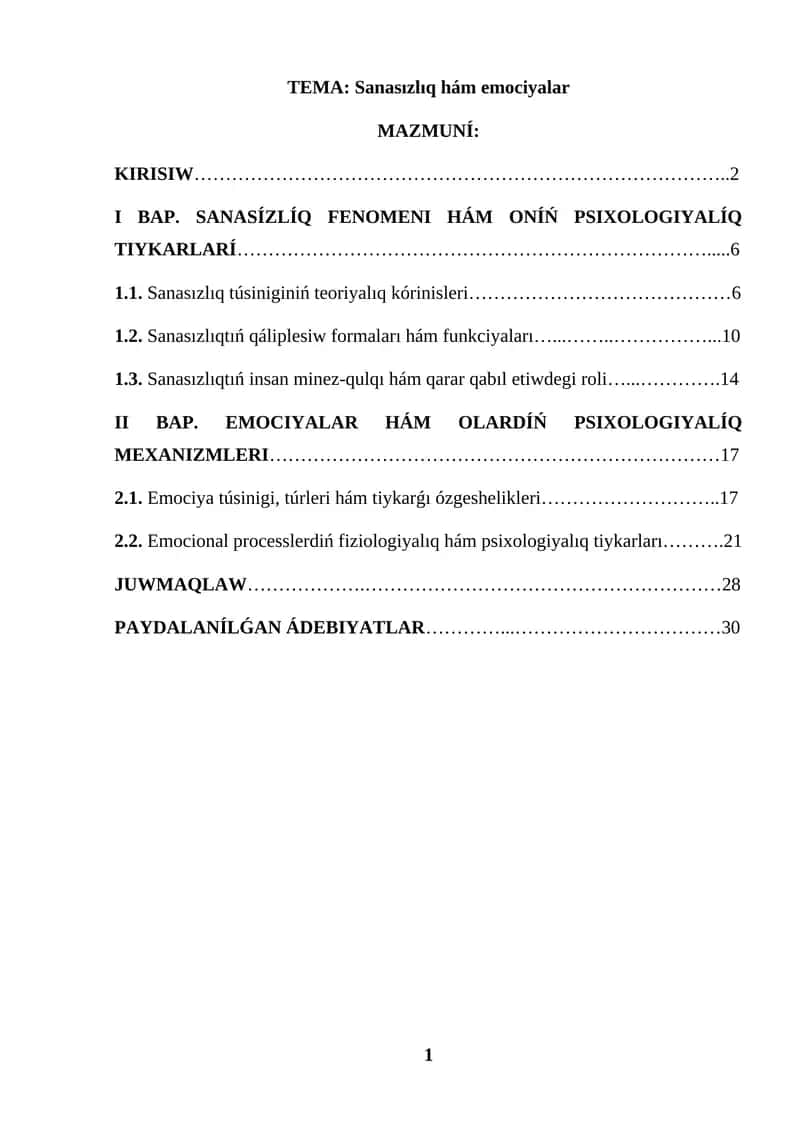 KURS JUMISI SANASIZLIQ HÁM EMOCIYALAR 1