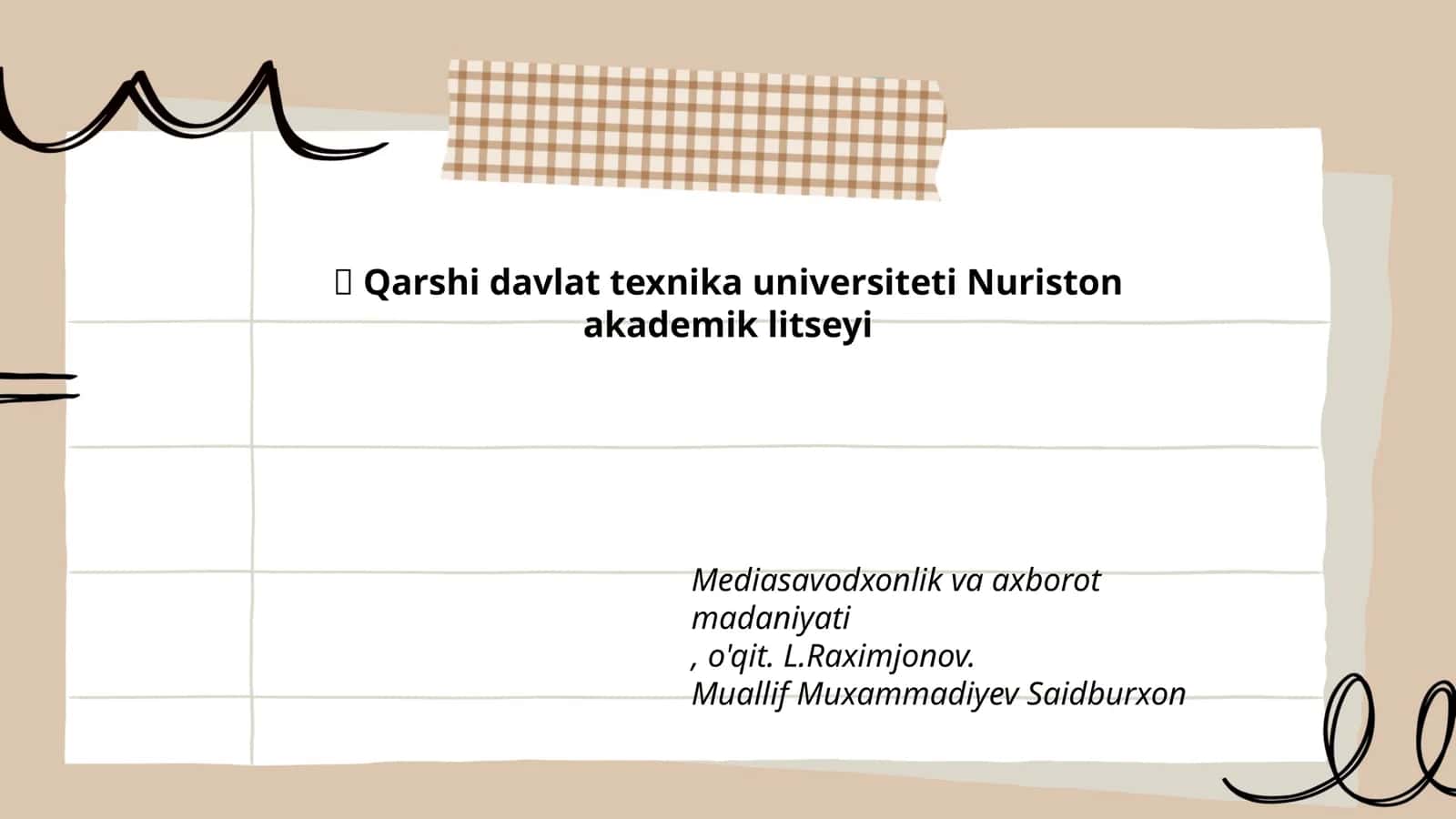 Qarshi davlat texnika universiteti Nuriston akademik litseyi 1