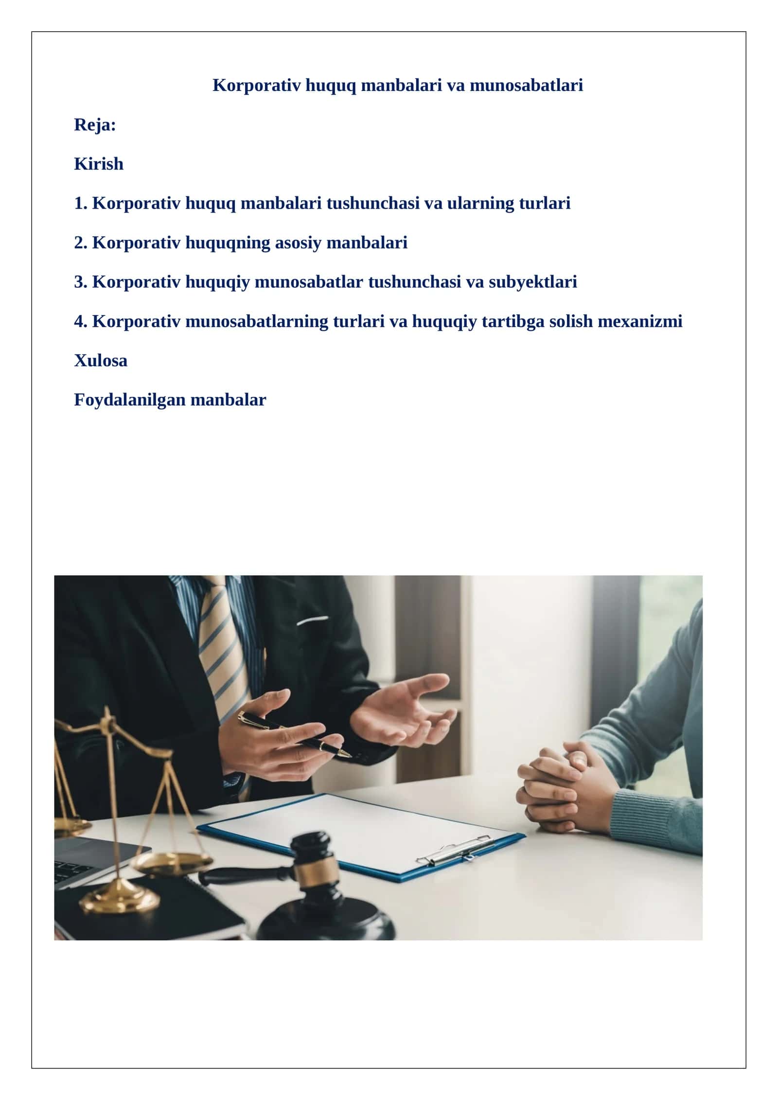 Korporativ huquq manbalari va munosabatlari 1