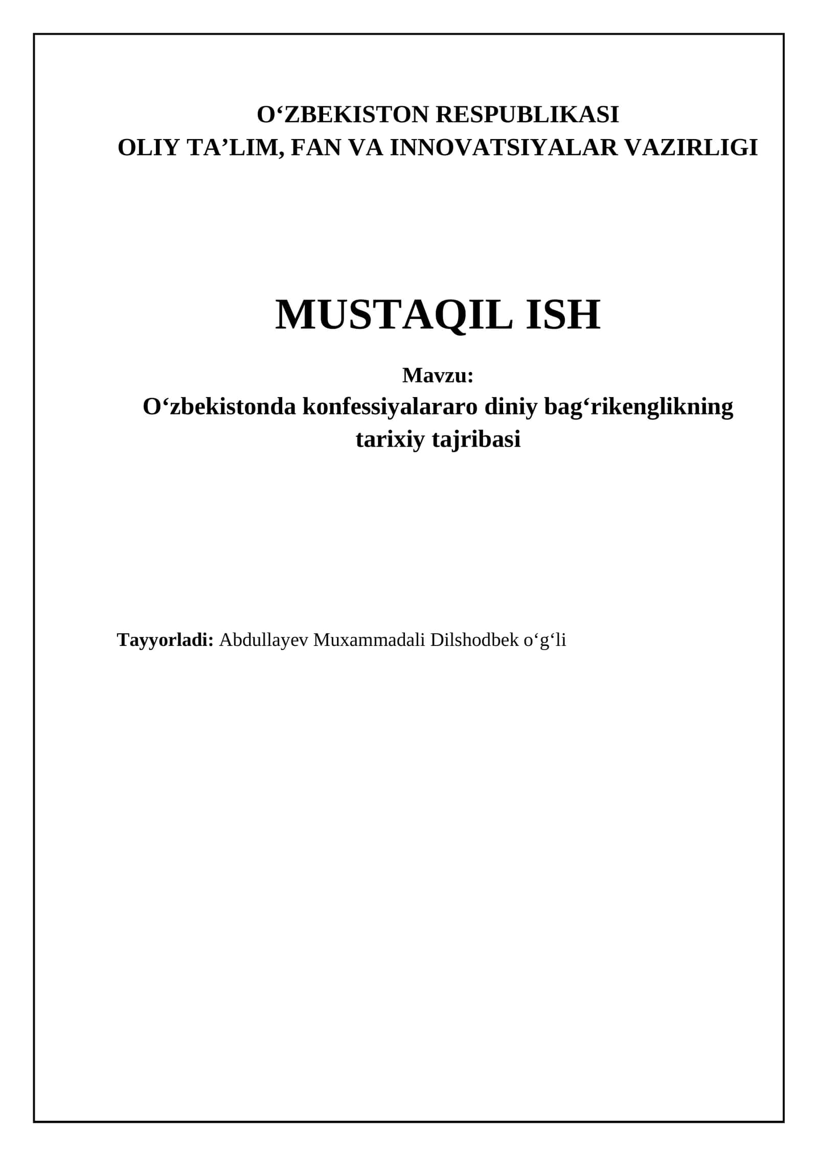 Oʻzbekistonda konfessiyalararo diniy bagʻrikenglikning tarixiy tajribasi 1