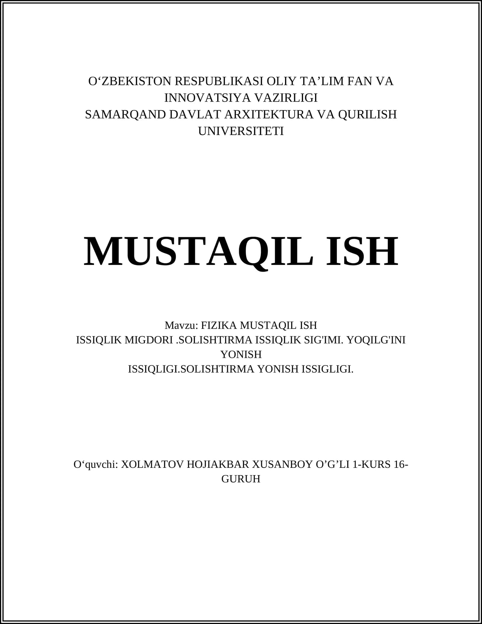 FIZIKA MUSTAQIL ISH 1