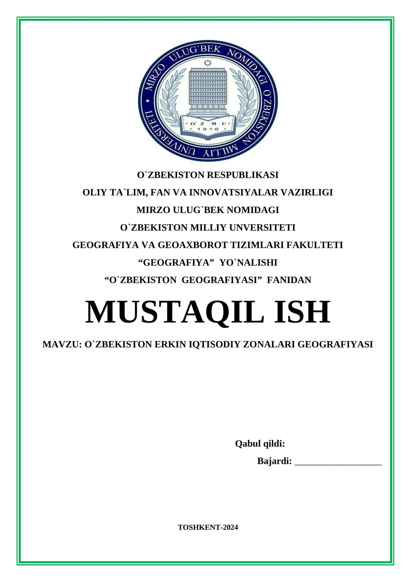 O‘ZBEKISTON ERKIN IQTISODIY ZONALARI GEOGRAFIYASI 1