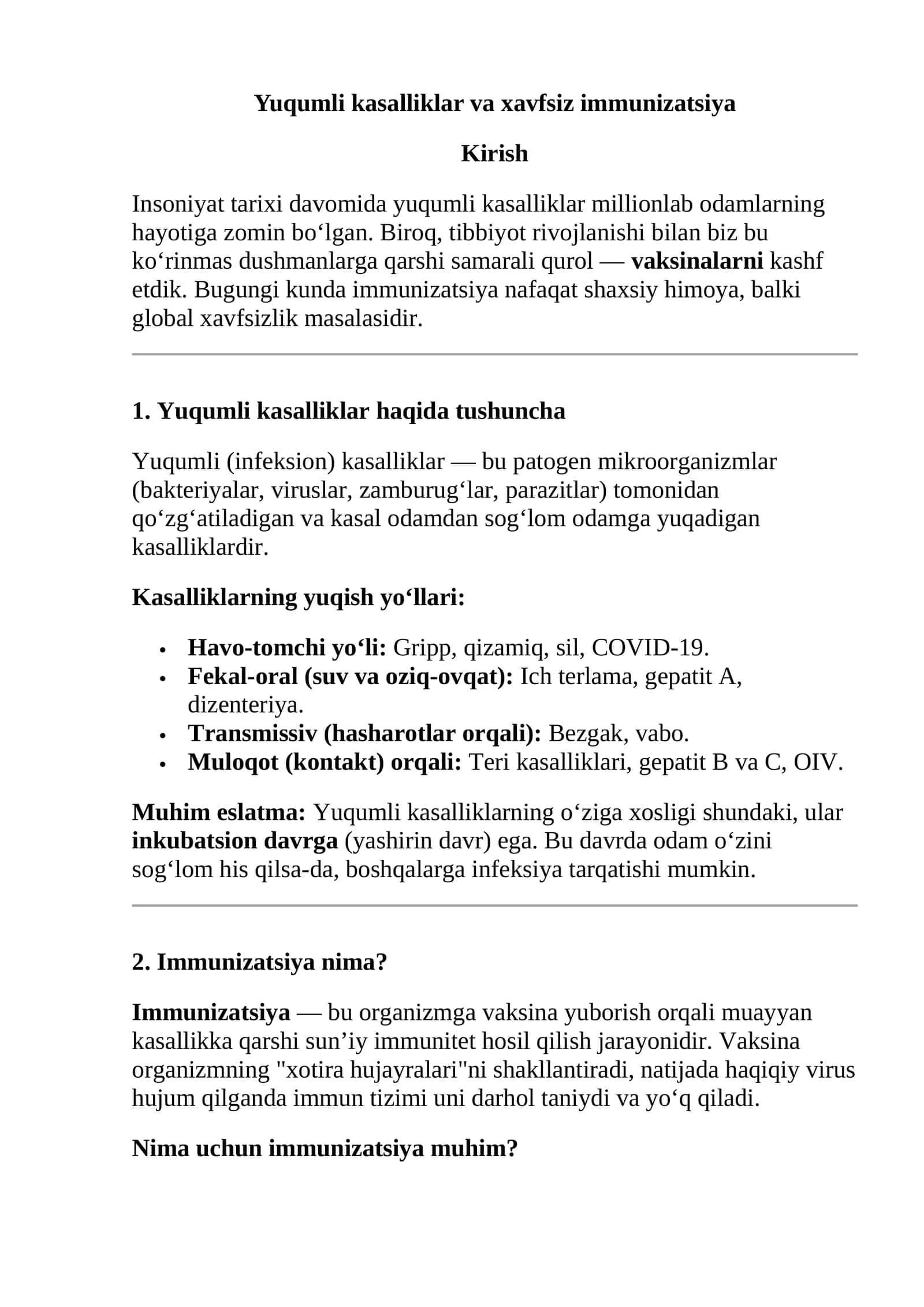 Yuqumli kasalliklar va xavfsiz immunizatsiya 1