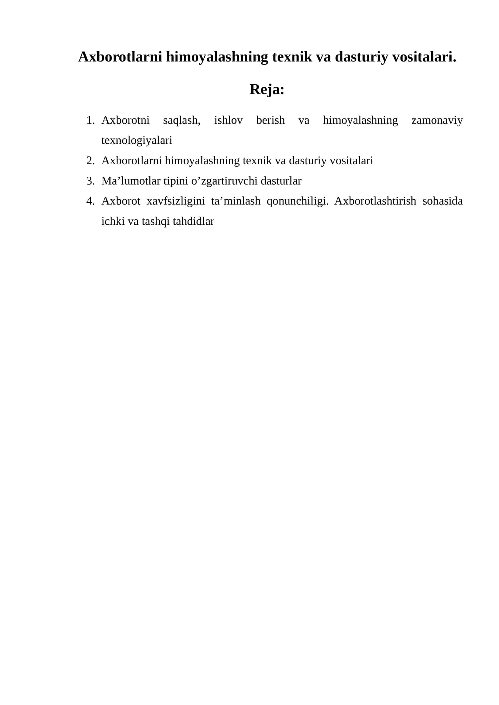 Axborotlarni himoyalashning texnik va dasturiy vositalari 1