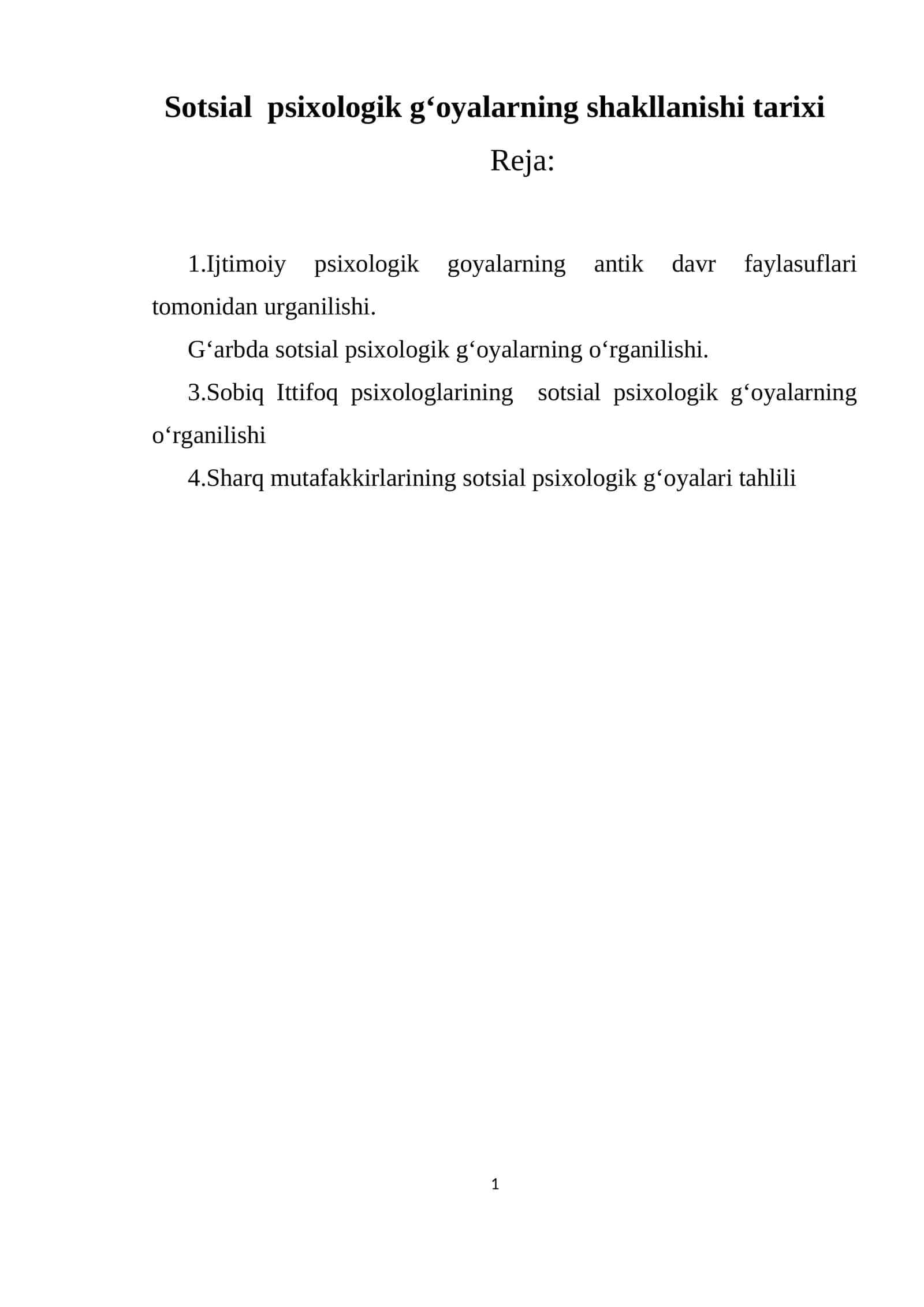 Sotsial psixologik g'oyalarning shakllanishi tarixi 1