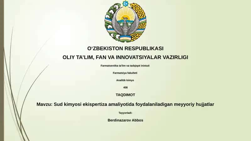 Sud kimyosi ekispertiza amaliyotida foydalaniladigan meyyoriy hujjatlar 1