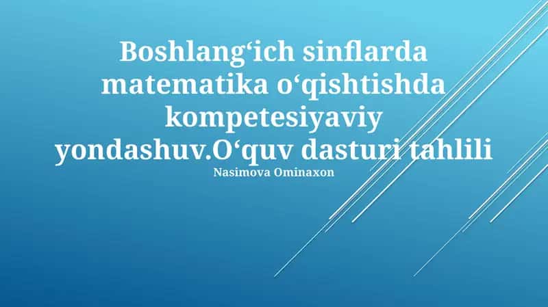 Boshlangʻich Matematikada Kompetensiyalarni Belgilash 1