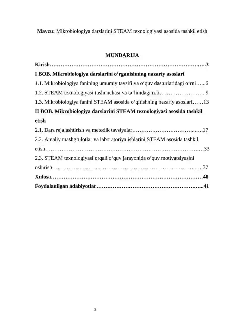Mikrobiologiya darslarini STEAM texnologiyasi asosida tashkil etish