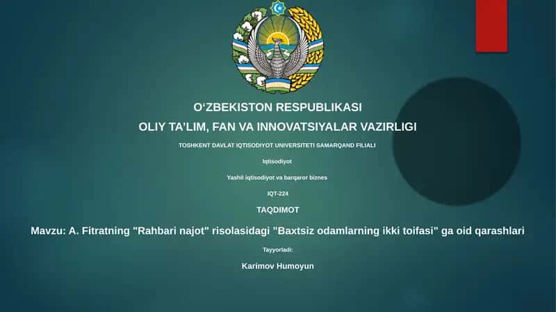 A. Fitratning "Rahbari najot" risolasidagi "Baxtsiz odamlarning ikki toifasi" ga oid qarashlari 1