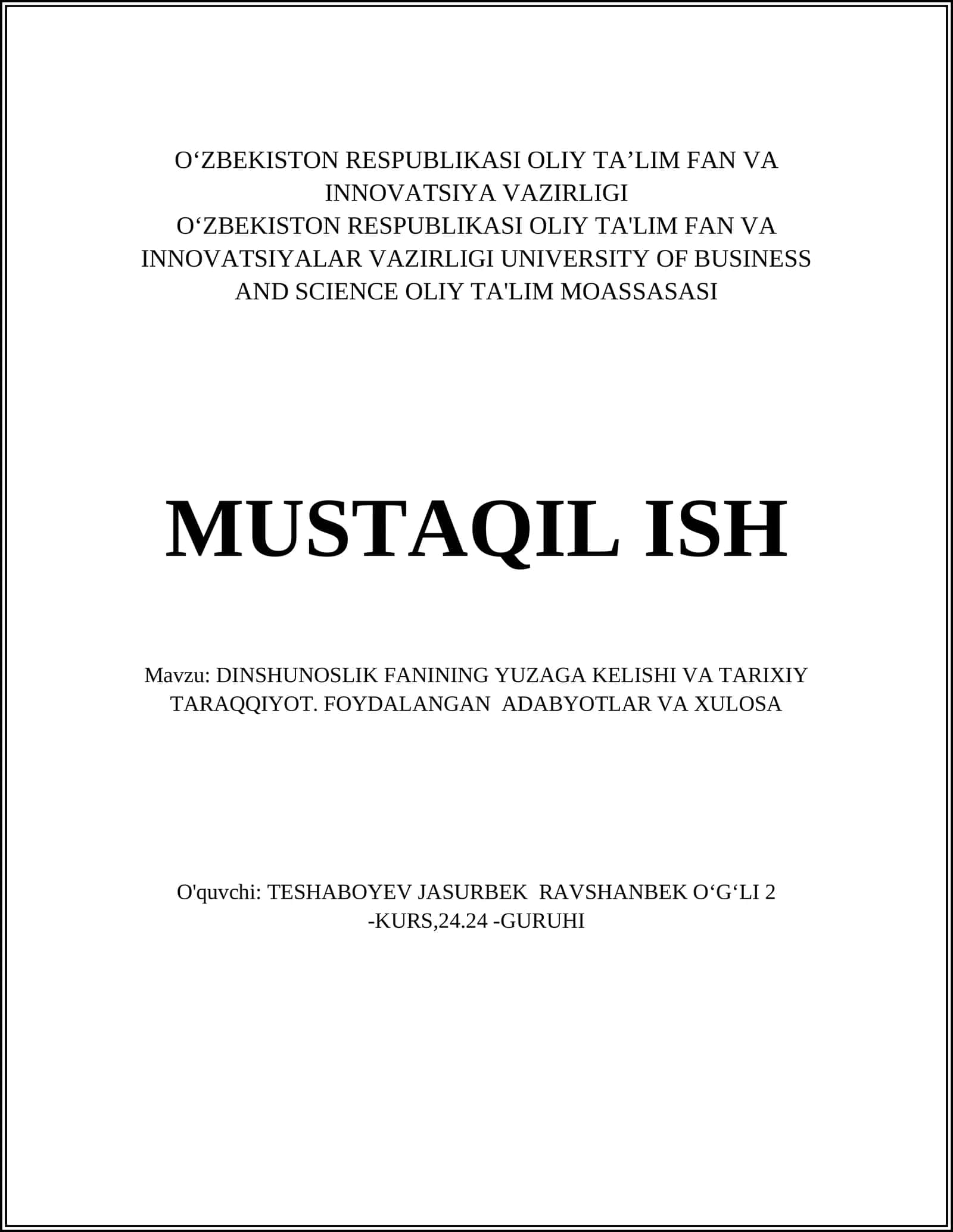DINSHUNOSLIK FANINING YUZAGA KELISHI VA TARIXIY TARAQQIYOT 1