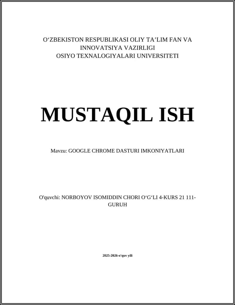 GOOGLE CHROME DASTURI IMKONIYATLARI 1