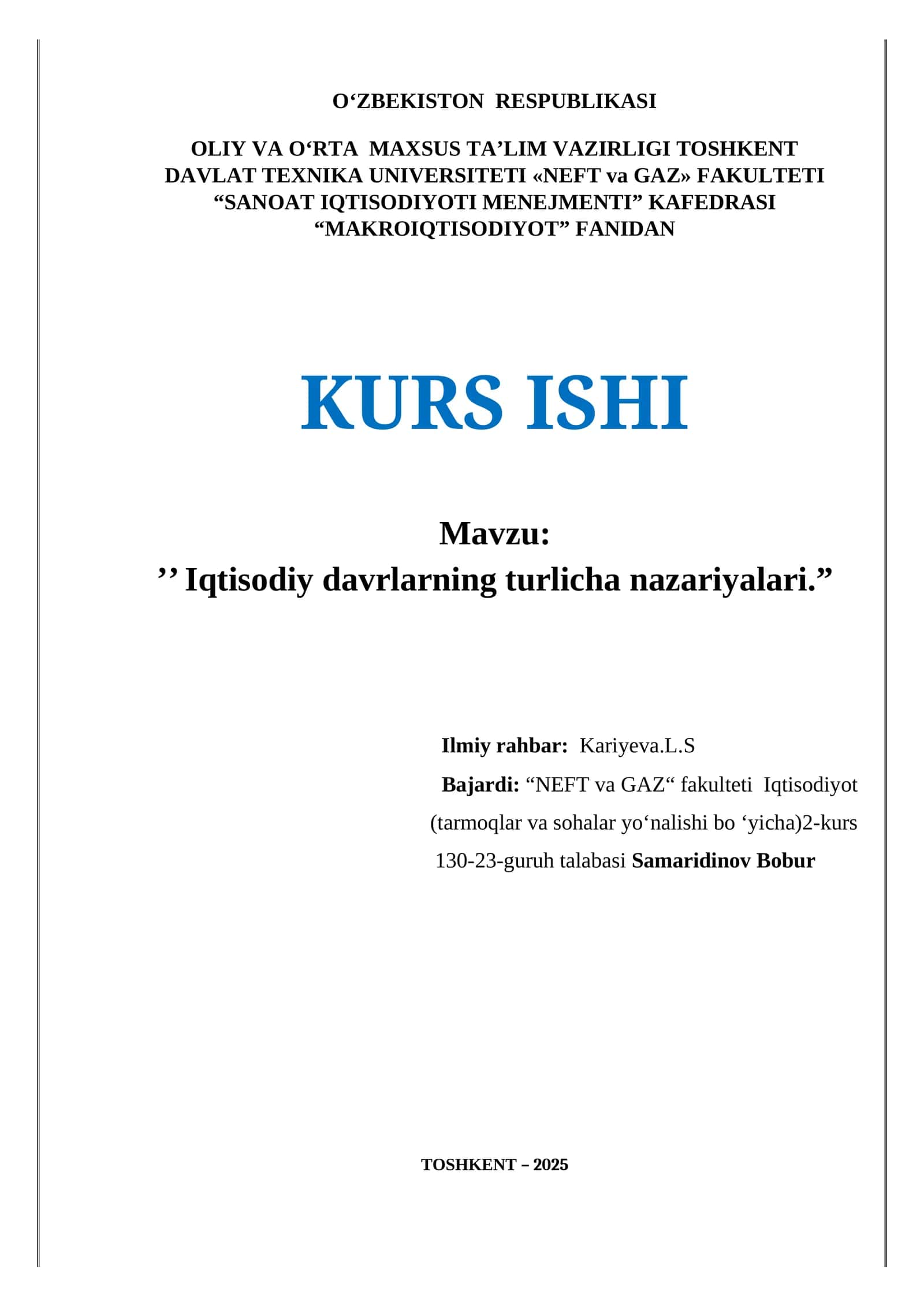 Iqtisodiy davrlarning turlicha nazariyalari 1