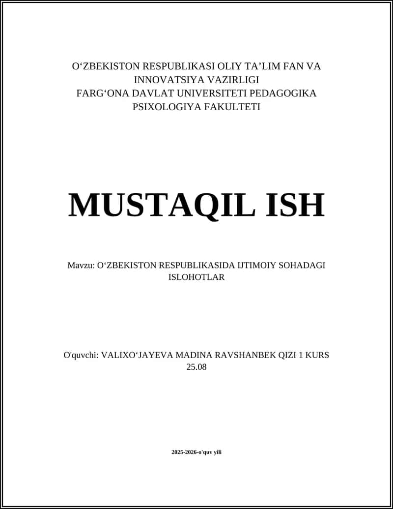 OʻZBEKISTON RESPUBLIKASIDA IJTIMOIY SOHADAGI ISLOHOTLAR 1
