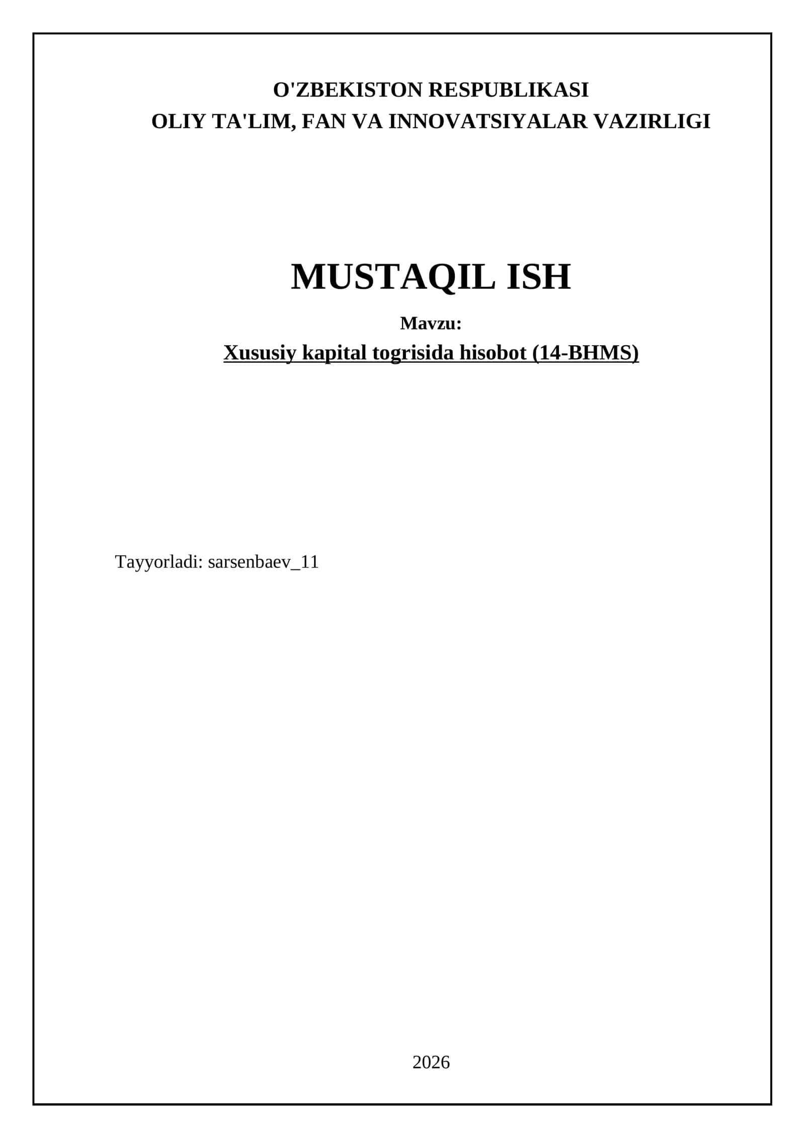 Xususiy kapital to'g'risidagi hisobot (14-BHMS) 1