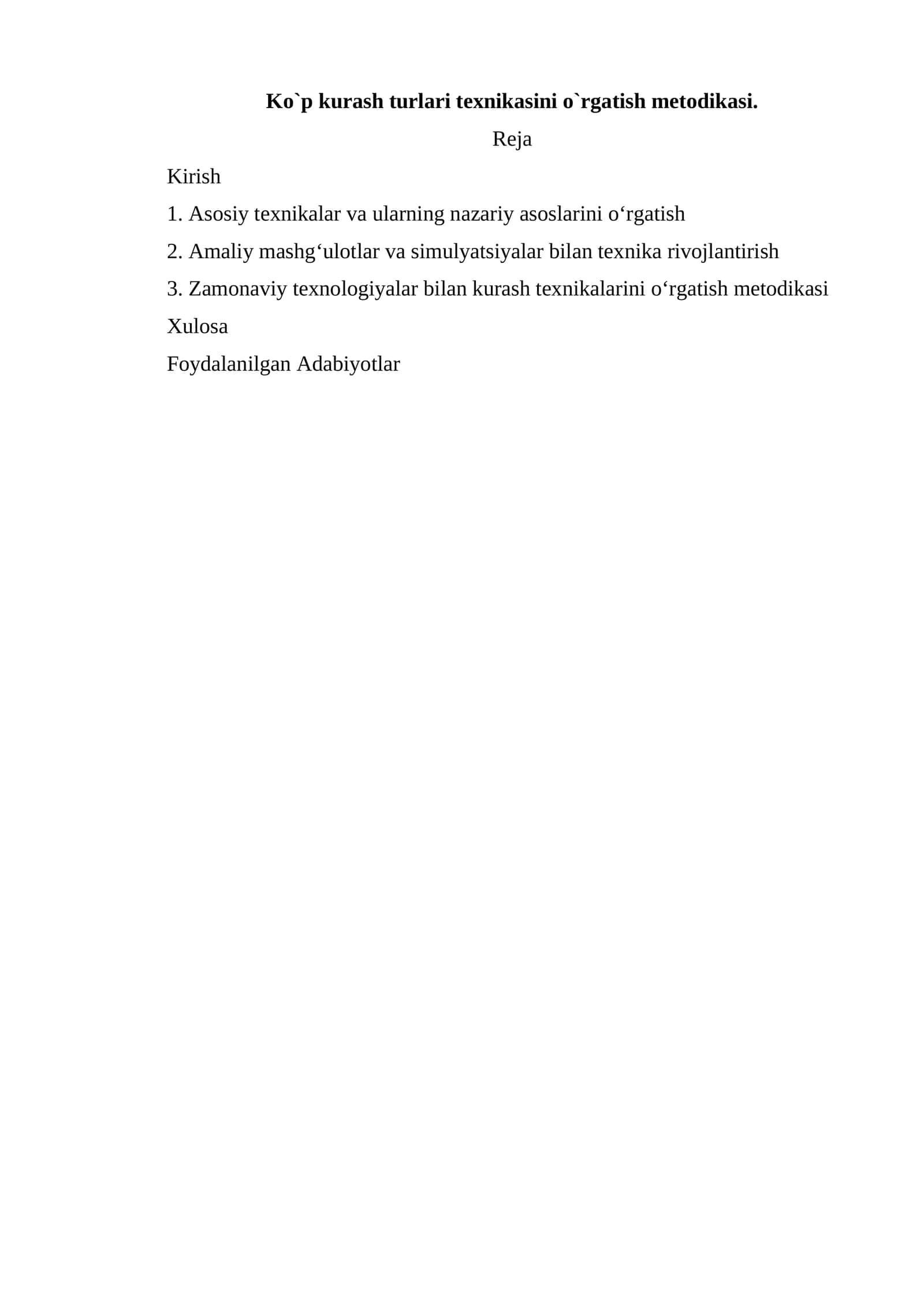 Ko`p kurash turlari texnikasini o`rgatish metodikasi 1