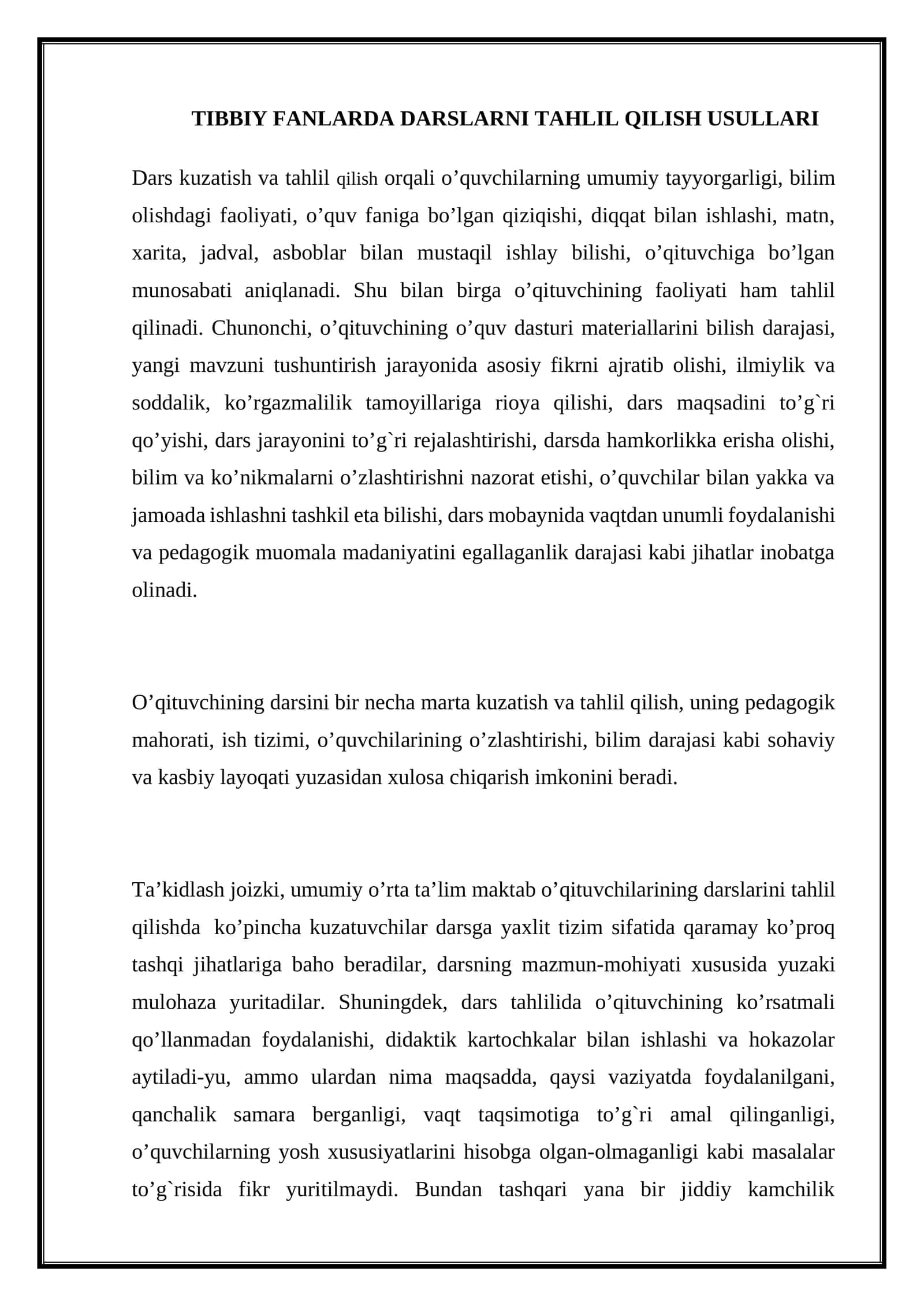 TIBBIY FANLARDA DARSLARNI TAHLIL QILISH USULLARI 1