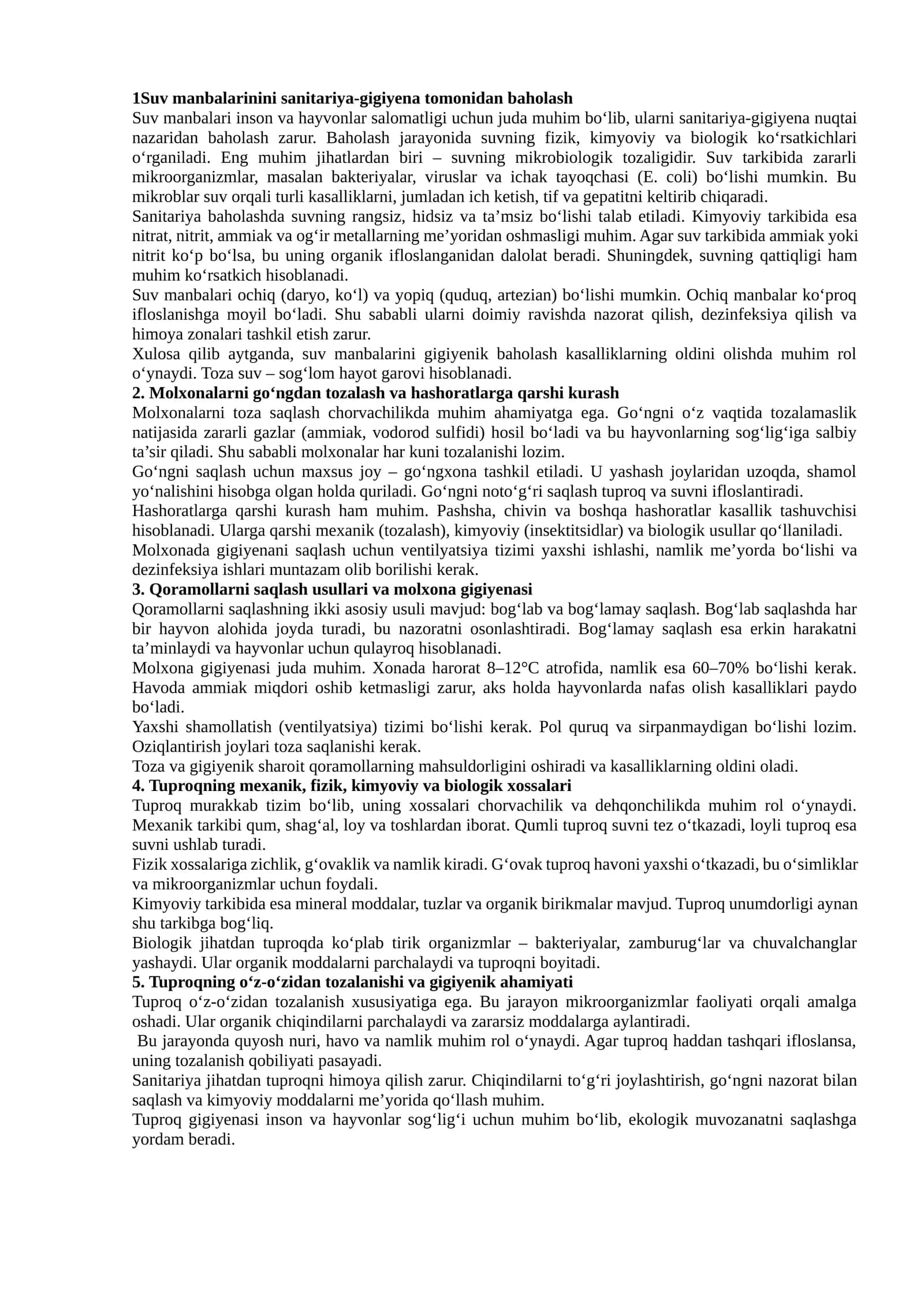 Suv manbalarinini sanitariya-gigiyena tomonidan baholash 1