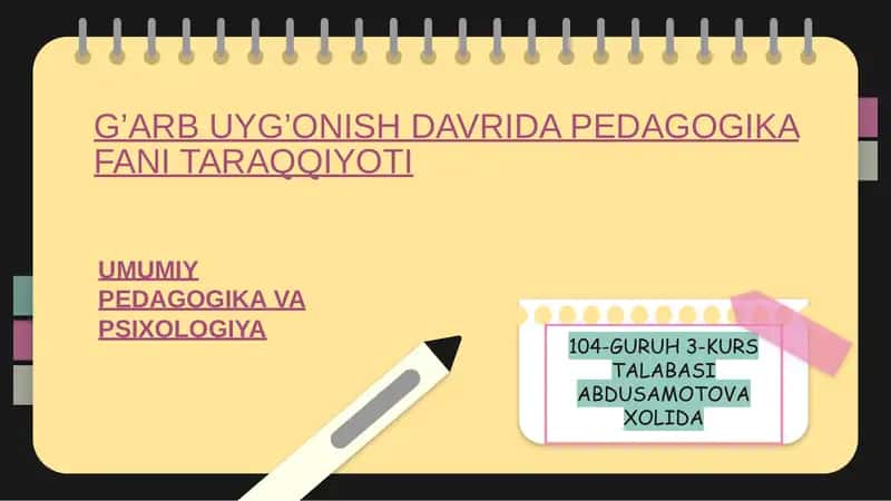 G’ARB UYG’ONISH DAVRIDA PEDAGOGIKA FANI TARAQQIYOTI 1