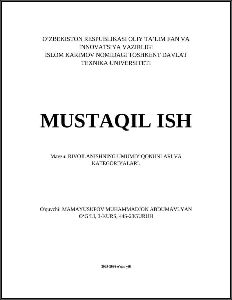 Rivojlanishning umumiy qonunlari va kategoriyalari 1