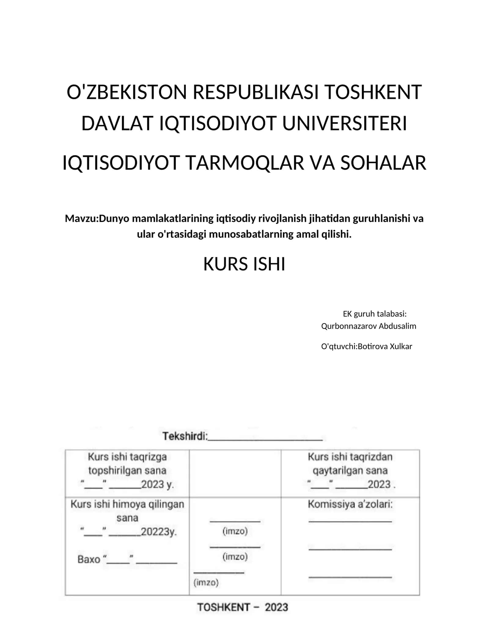 Dunyo mamlakatlar iqtisodiyoti 1