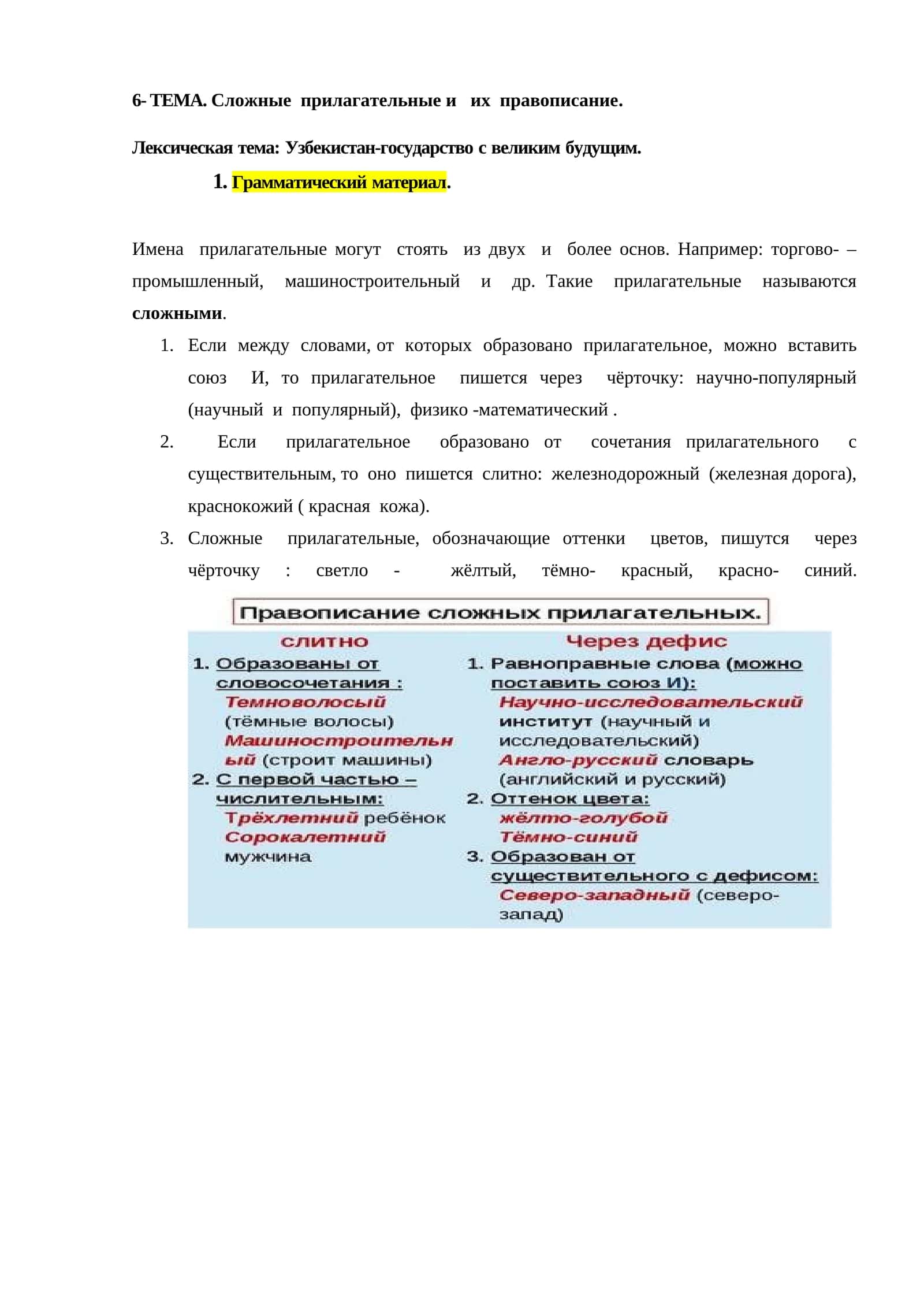 ТЕМА. Сложные прилагательные и их правописание 1