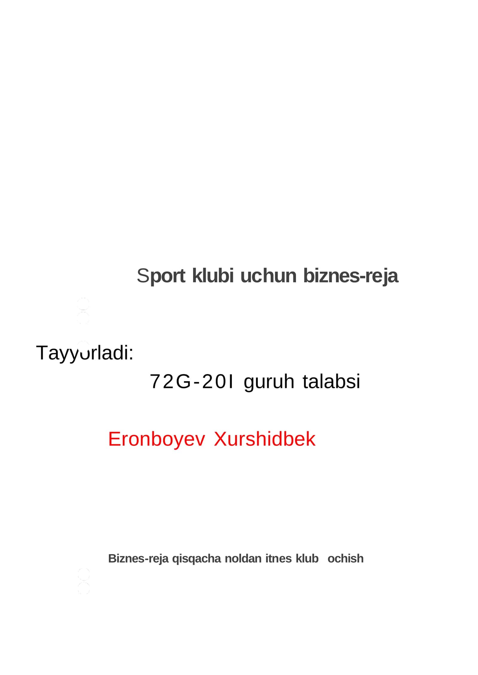Fitness klubi: g'oya va amalgaoshirish 1