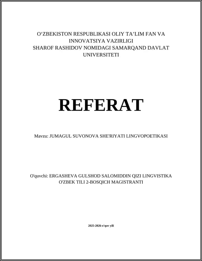 Jumagul Suvonova she'riyati lingvopoetikasi 1