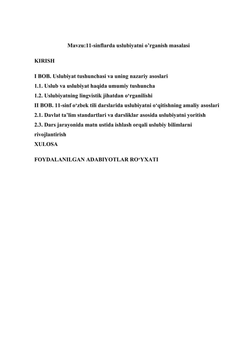 11-sinflarda uslubiyatni o’rganish masalasi 1