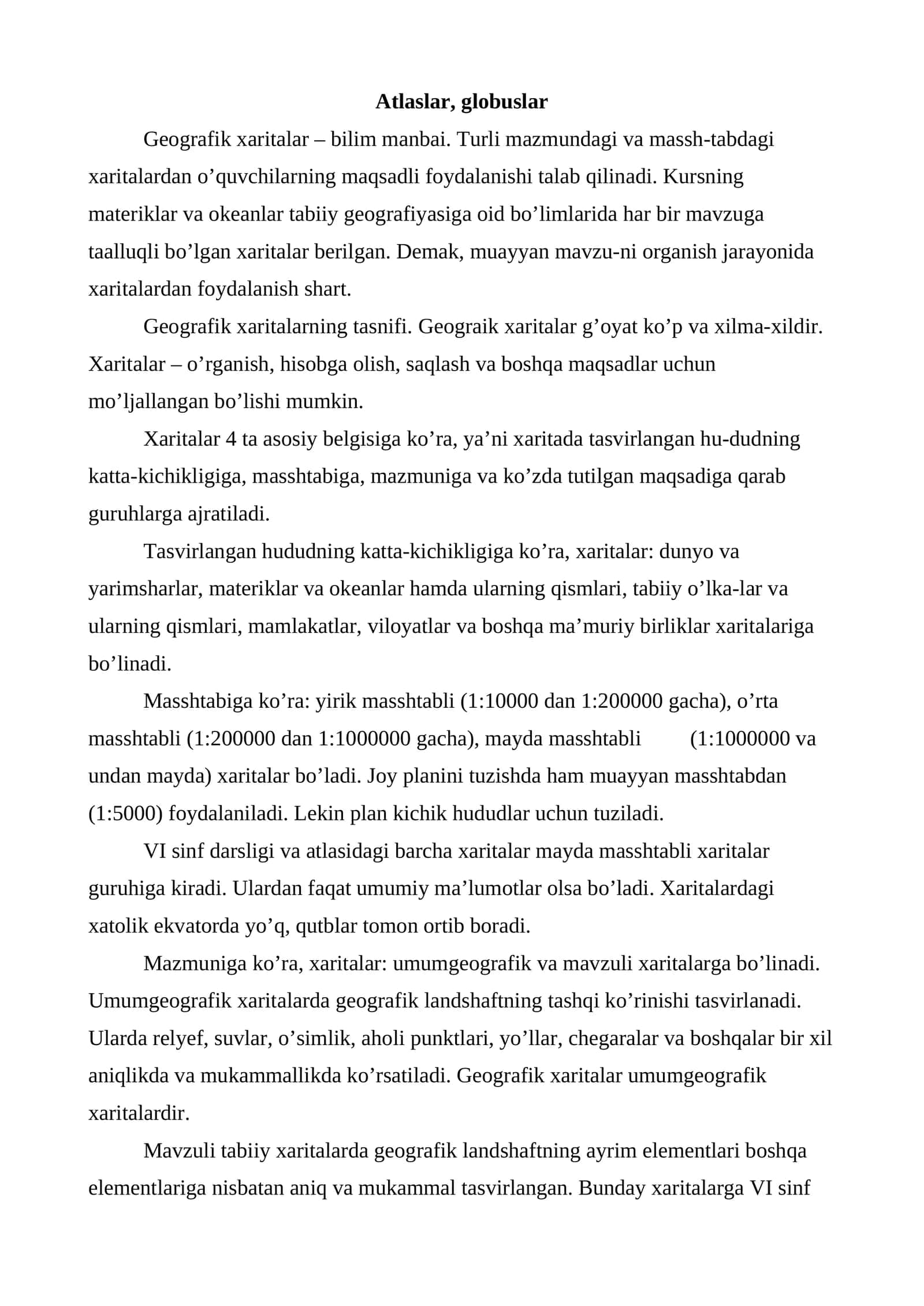 Geografik xaritalar Atlaslar, globuslar 1