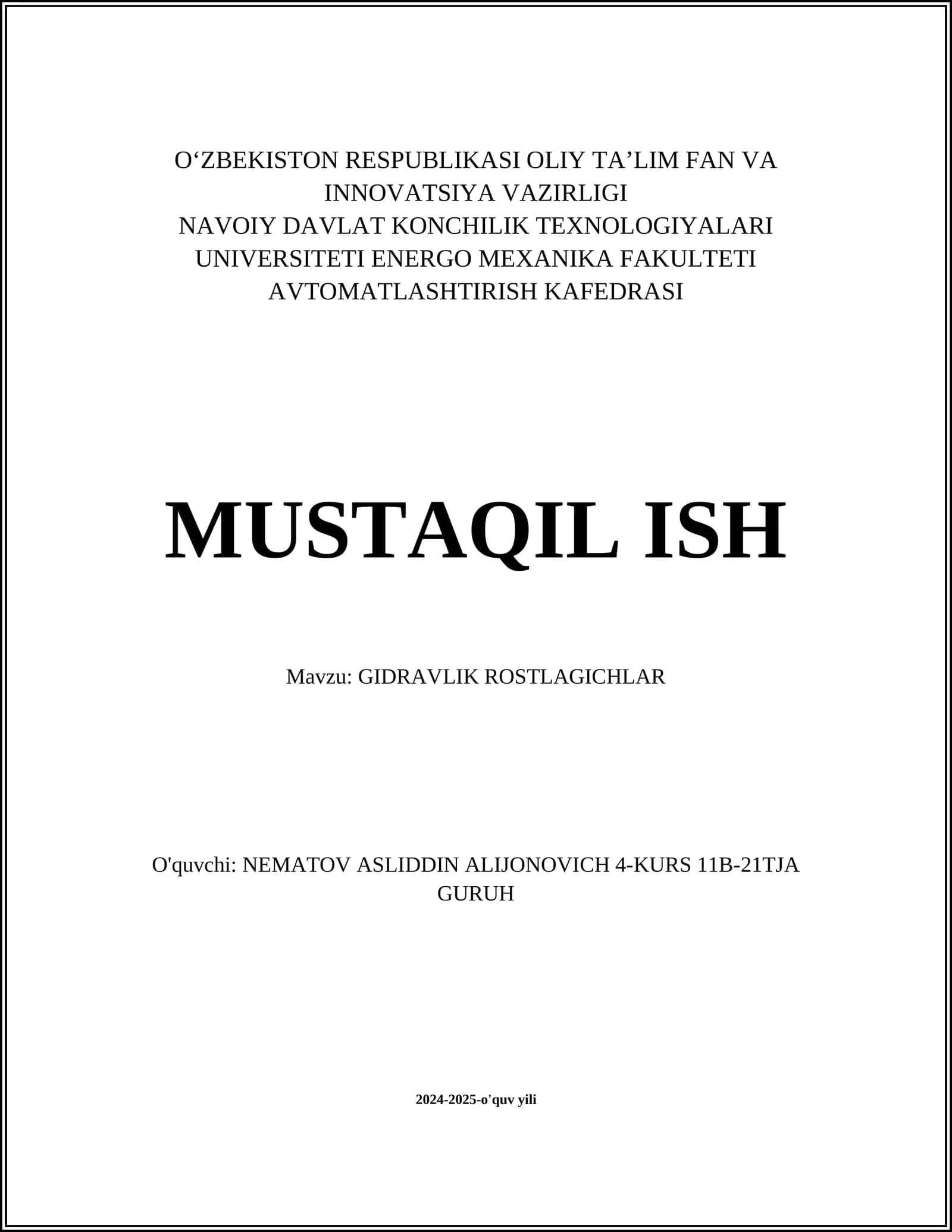 GIDRAVLIK ROSTLAGICHLAR 1
