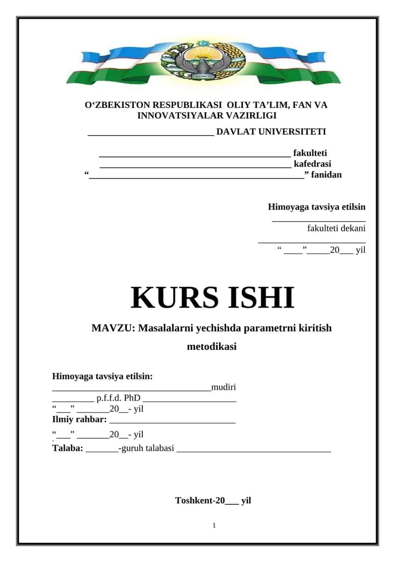 Masalalarni yechishda parametrni kiritish metodikasi 1