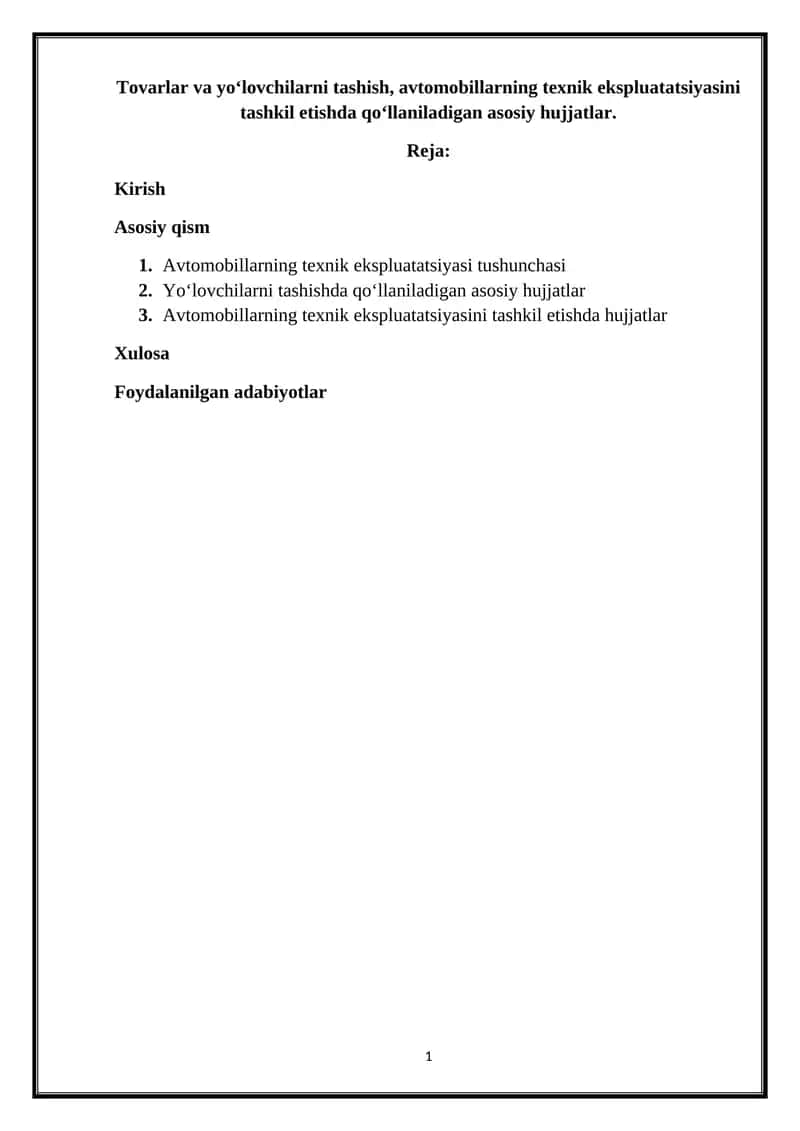 Avtomobillarning texnik ekspluatatsiyasi 1