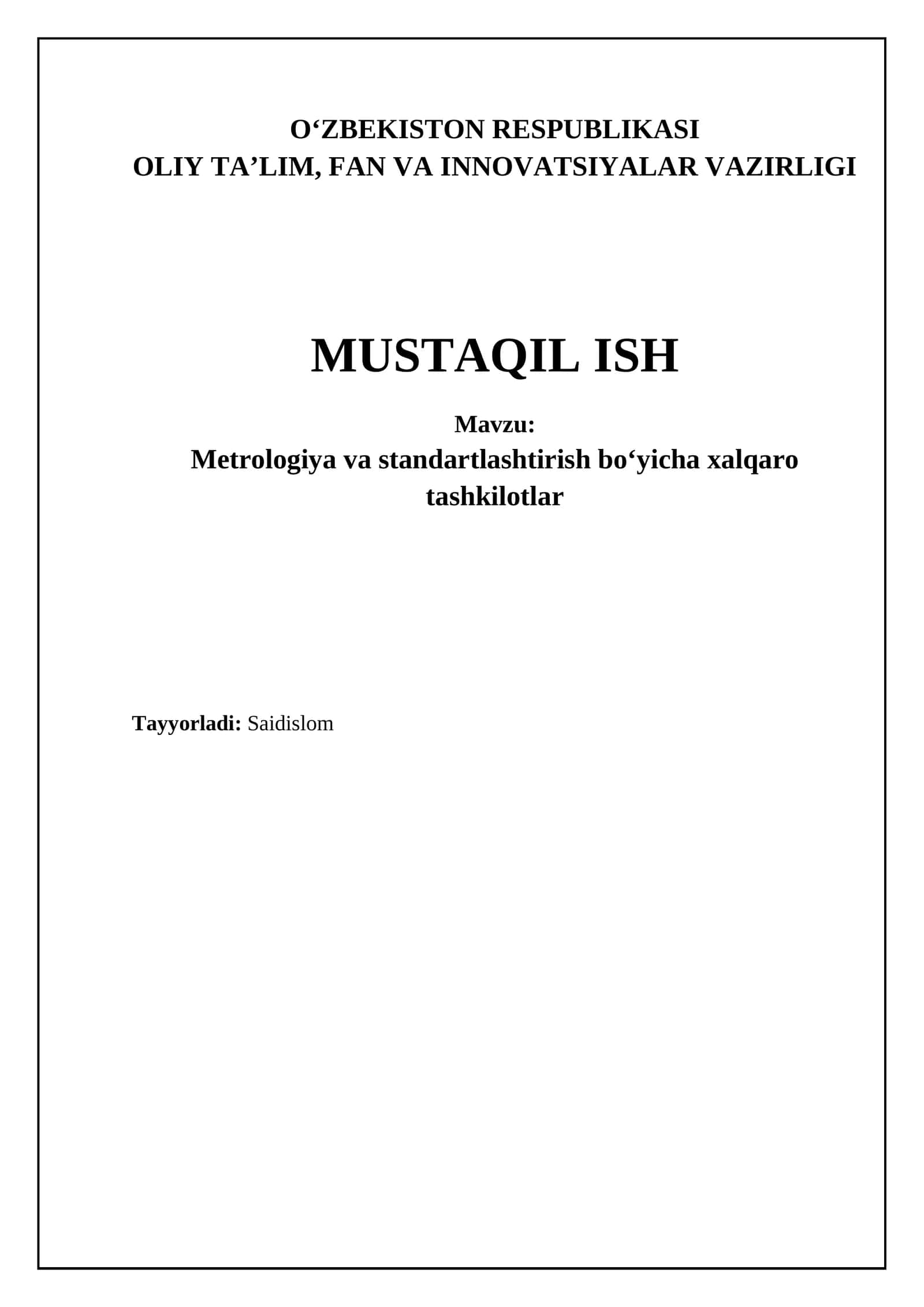 Metrologiya va standartlashtirish boʻyicha xalqaro tashkilotlar 1