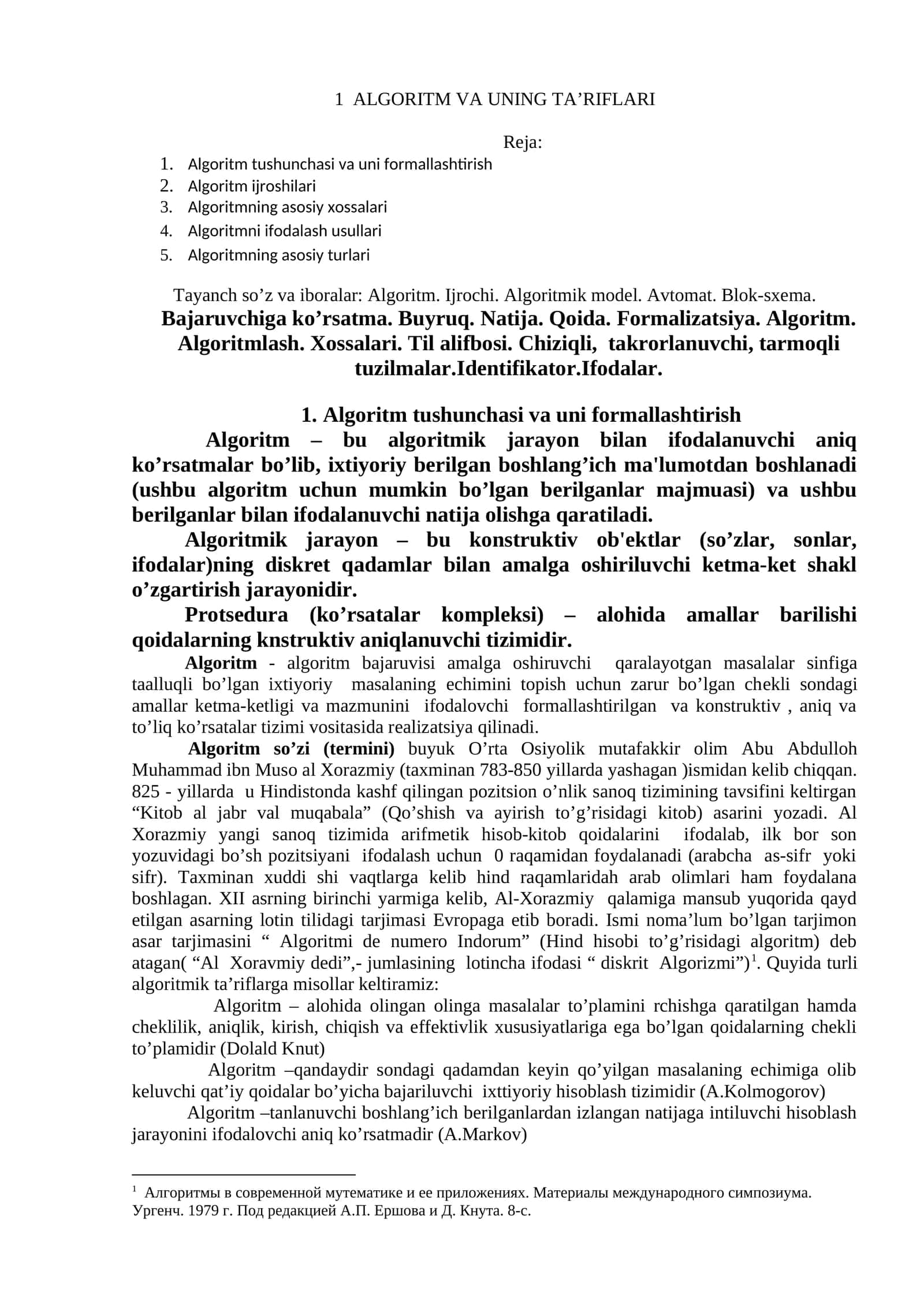 ALGORITM VA UNING TA’RIFLARI 1