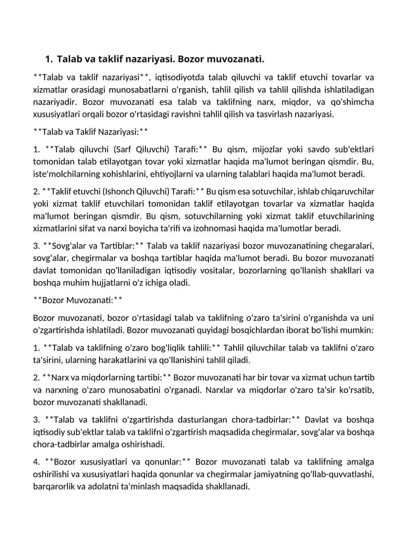 Talab va taklif nazariyasi 1