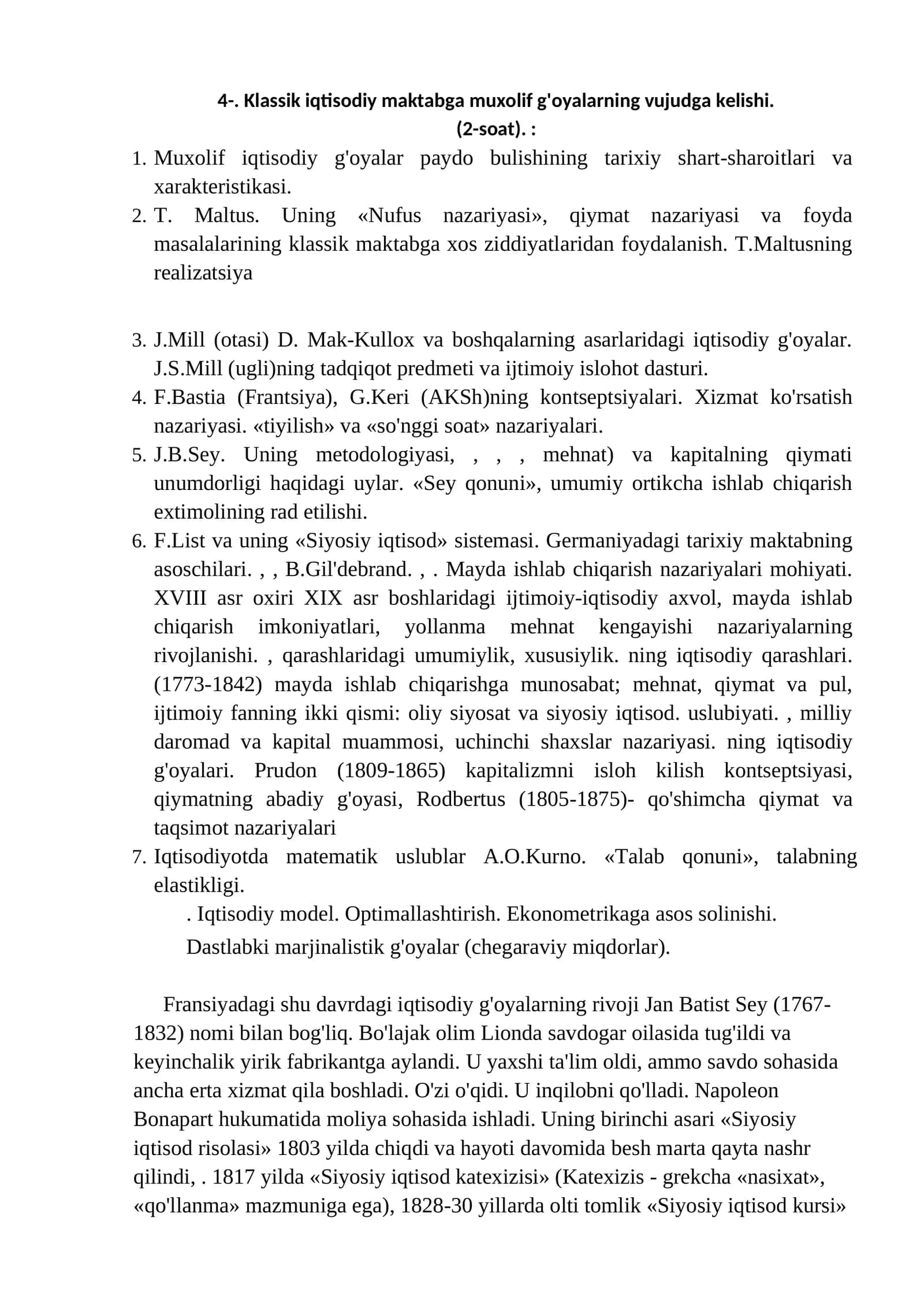 Klassik iqtisodiy maktabga muxolif g'oyalarning vujudga kelishi 1
