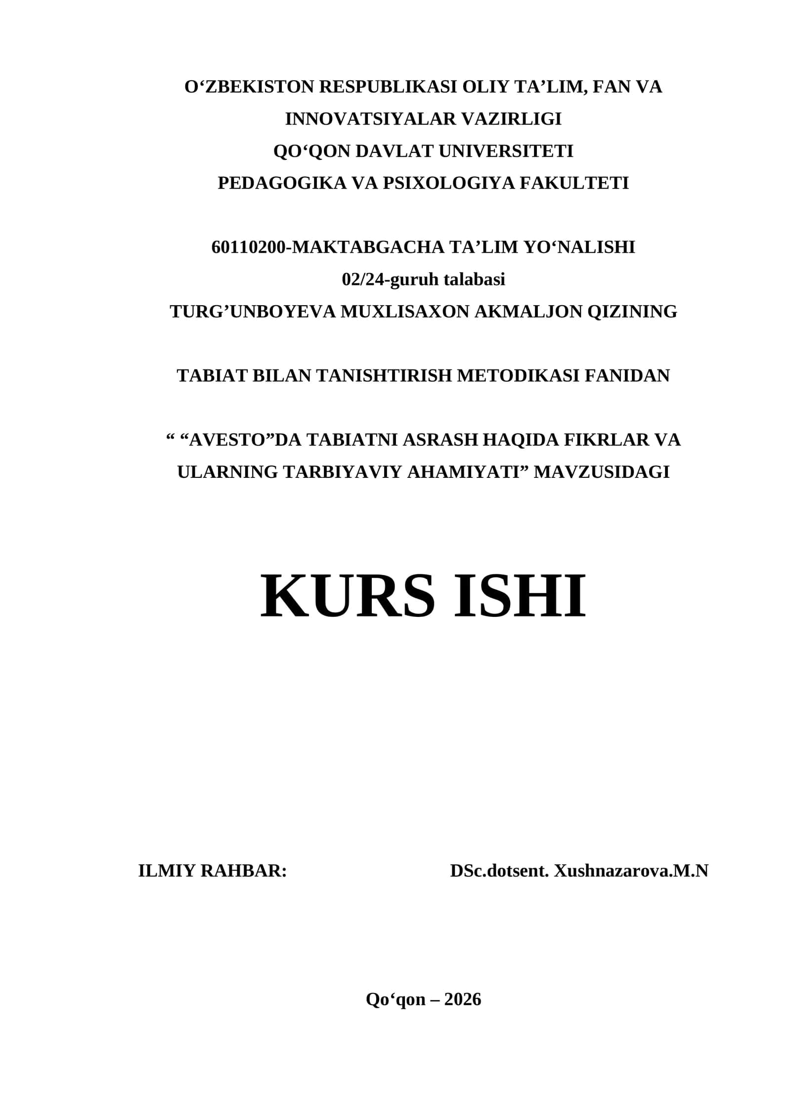 TABIAT BILAN TANISHTIRISH METODIKASI FANIDAN “AVESTO”DA TABIATNI ASRASH HAQIDA FIKRLAR VA ULARNING TARBIYAVIY AHAMIYATI 1