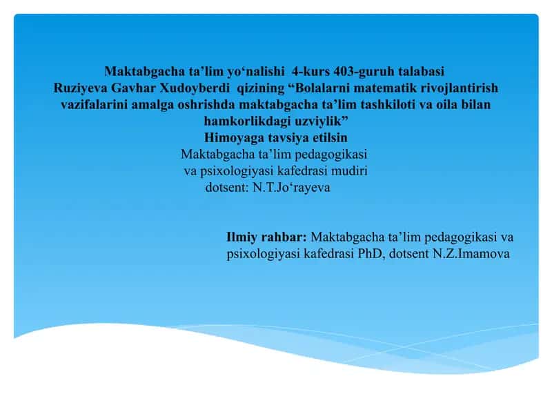 Bolalarni matematik rivojlantirish vazifalarini amalga oshirish 1