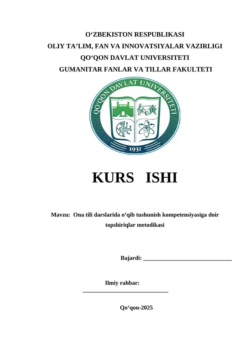 Ona tili darslarida oʻqib tushunish kompetensiyasiga doir topshiriqlar metodikasi 1