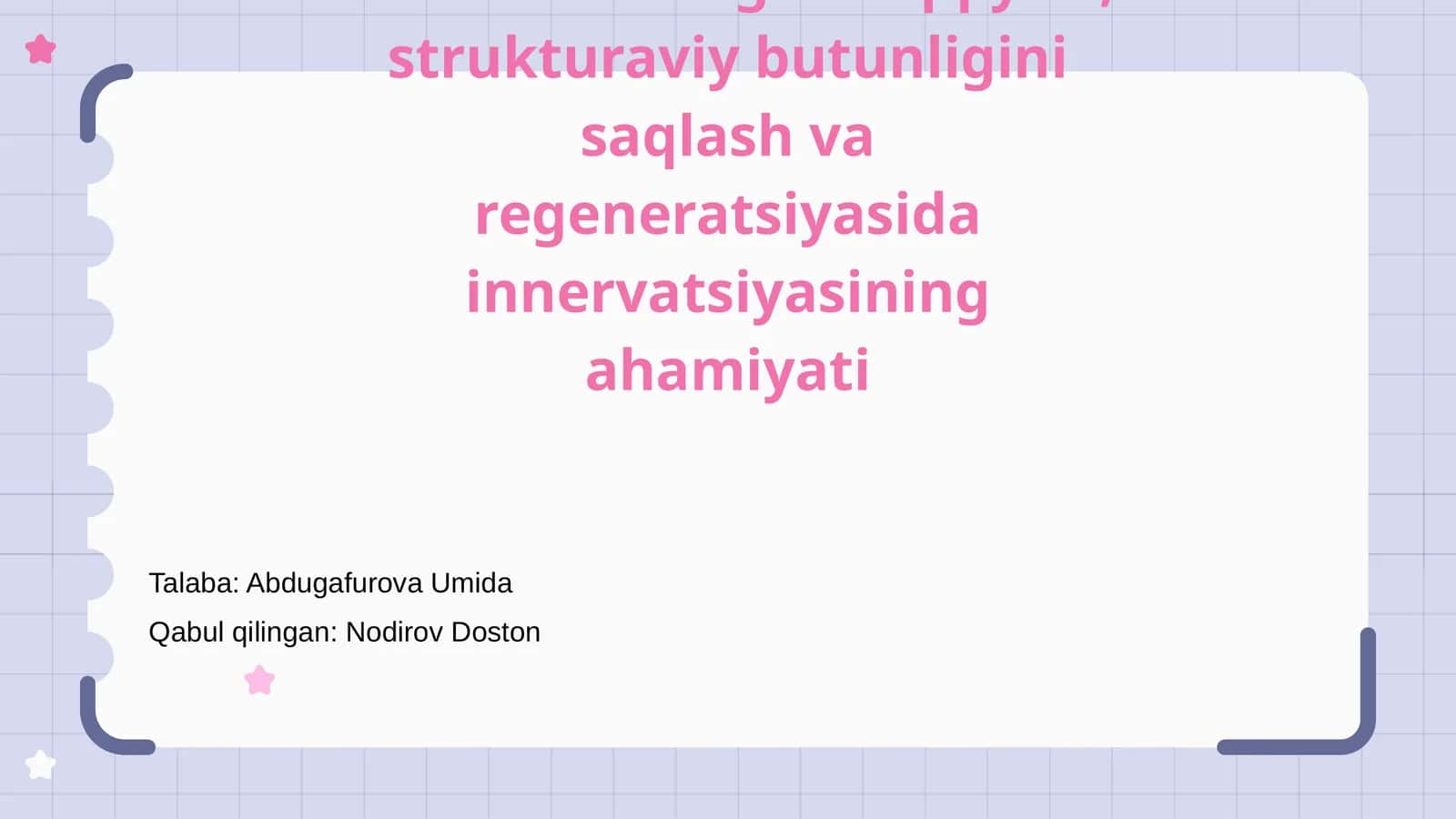 Mushaklarning taraqqiyoti, strukturaviy butunligini saqlash va regeneratsiyasida innervatsiyasining ahamiyati 1